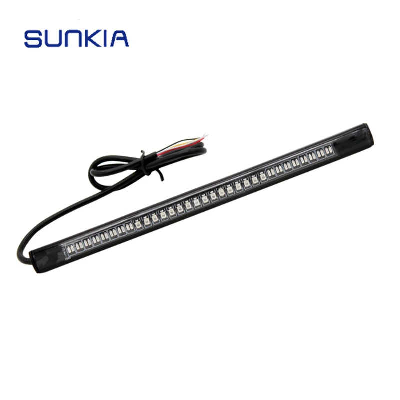 

SUNKIA Universal Flexible 48LED Motorcycle Strip Light Tail Brake Stop Turn Signal Light License Plate Lamp Red + Amber Color