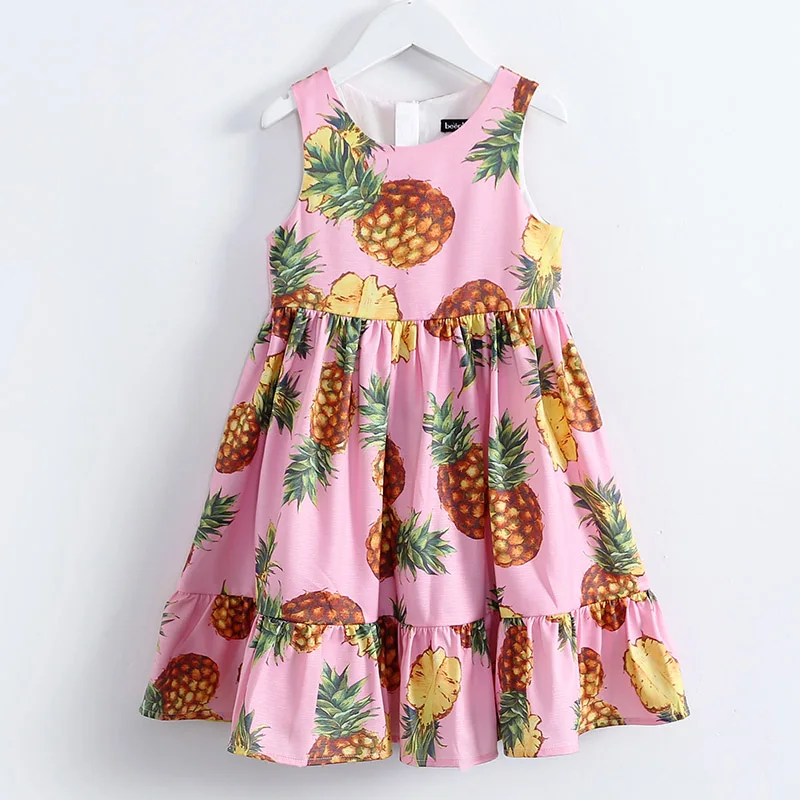 Платья для девочек; коллекция года; детское платье принцессы без рукавов с рисунком ананаса в европейском и американском стиле; детское платье; одежда - Цвет: AL245 Pink