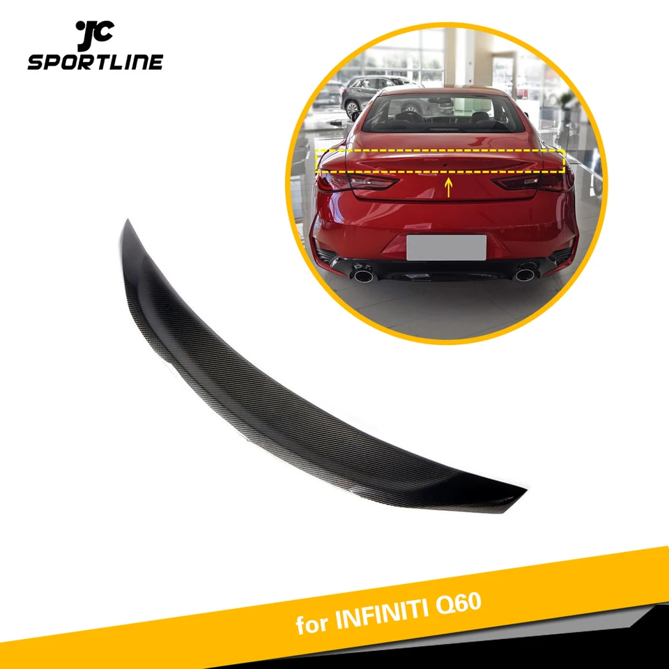 Style 1 XinYu Carcyling for Infiniti Q60 Coupe 2016-2019 Carbon Fiber Rear Trunk Spoiler Wing