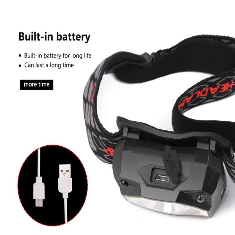 ZK20 Motion Sensor Inductive LED Headlight Headlamp Rechargeable Built in battery Head Torch Lamp RED Fishing Light