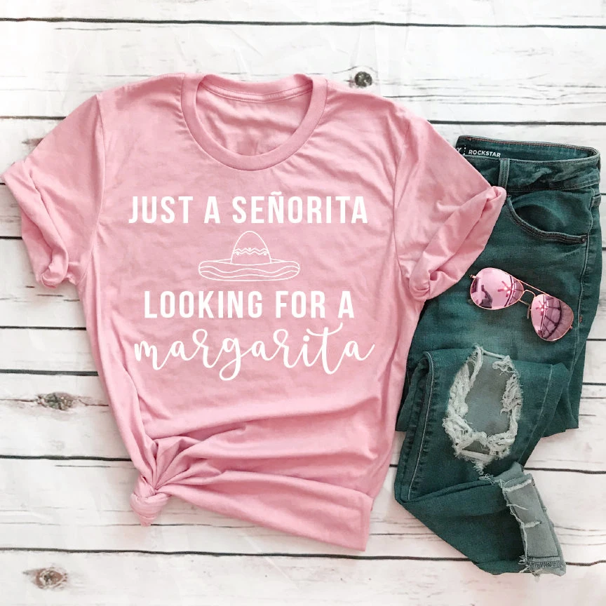 Футболка с надписью Just a Senorita Looking for Margarita хлопковые Винтажные Футболки унисекс
