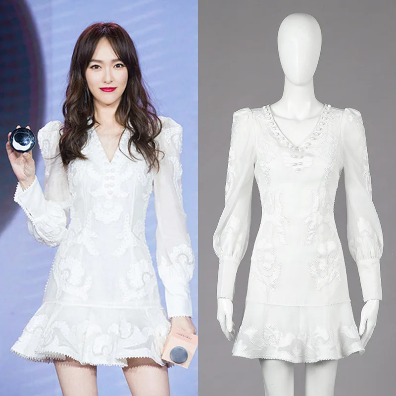 

New 2019 neck Dress Female High end Heavy Industries Embroidered High waist Short in Autumn