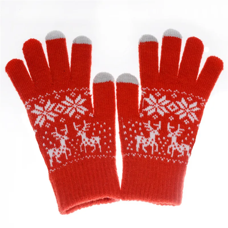 

Jacquard Knit Screen Touch Keep Warm Thick Deer Elk Snowflake Fashion Winter Adult Woman Man Gloves Mittens Accessories-DQC