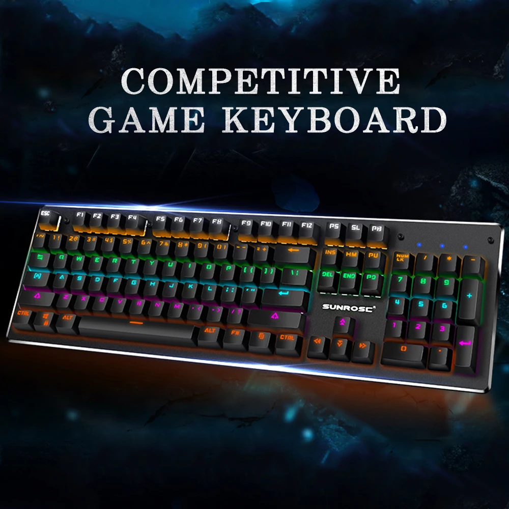 

Mechanical Keyboard 104 keys Blue Switch Metal Panel LED Backlit USB Wired Waterproof Gaming Keyboards For Tablet Desktop