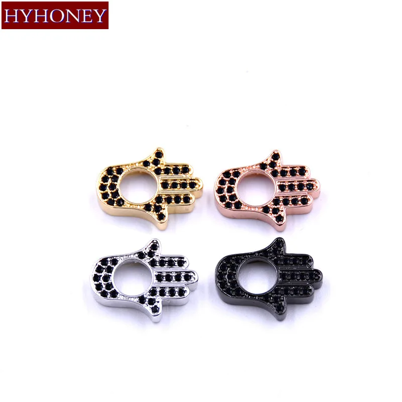 

HYHONEY 4 Color Beads & Jewelry Micro Pave Zircon Palm DIY Bracelet Accessories Copper Brass DIY Charms Jewelry