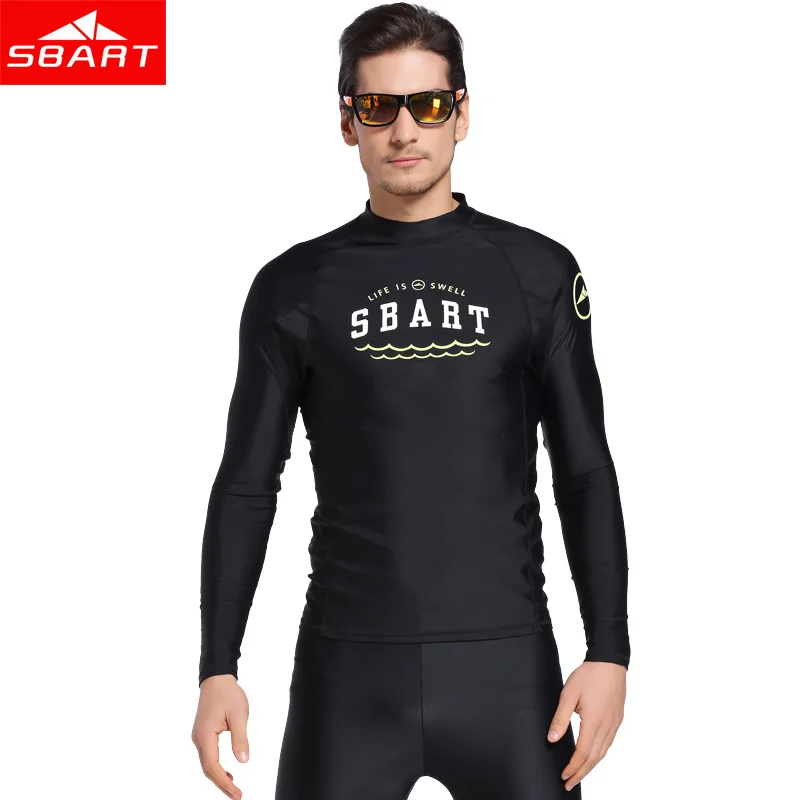 SBART Rashguard 남성 최고 라이크라 긴 소매 서핑 수영 셔츠 UV 보호 물 스포츠 래쉬
