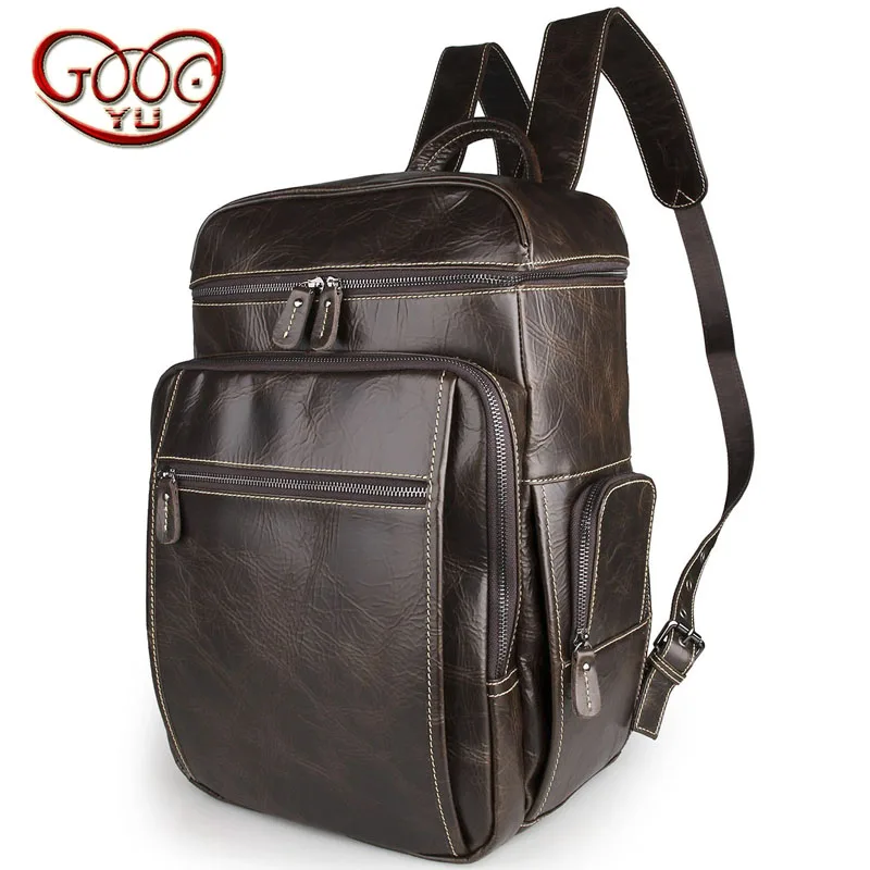 Fiery new casual vertical section square solid color leather backpack first layer of thick leather high