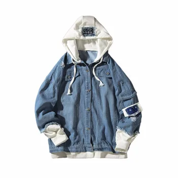 

Denim jacket 5XL Loose Blue Fashion Male Caps New Youth Casual MOOWNUC OuterWear Men Rib Sleeve Spring Autumn Coats MWC Fyayed