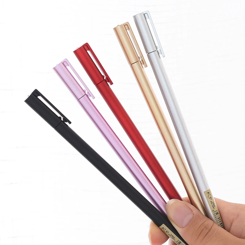 cheap 5Pcs Lot New Korean Stationery Metal Handle Gel Pen Creative Novelty Water Pen Black Signature Pen School Office Supplies E2092