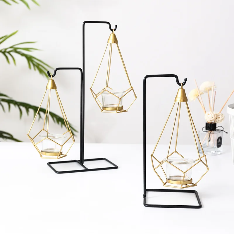 

Fashion Geometric Iron Candlestick Wall Candle Holder Ornament Sconce Matching Tealight Steel Minimalist wedding Home decor Gift
