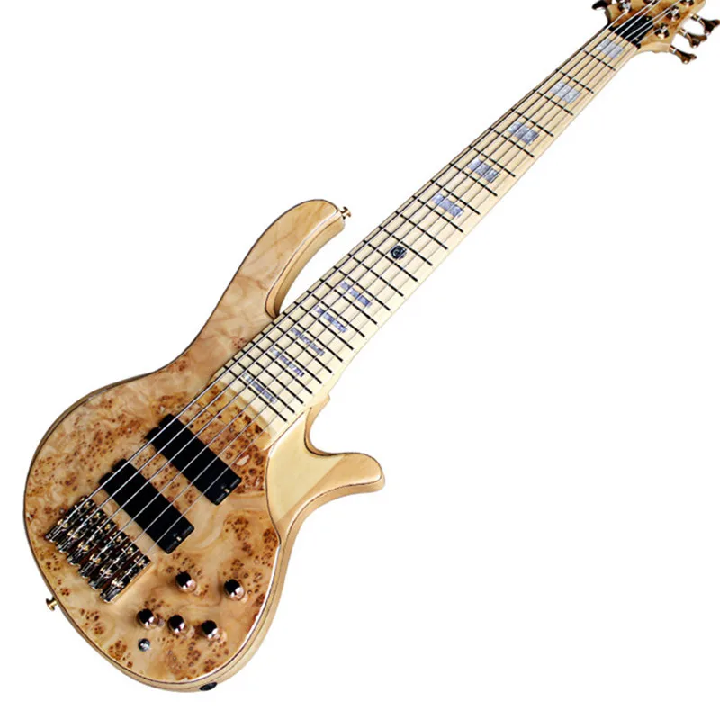 

Factory 6 Strings Electric Bass Guitar with Active Circuit,Tree-burl Veneer,Maple Fretboard,Golden Hardware,can be customized