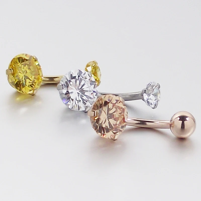 

1Piece Free shipping Round Zircon Stone Belly Ring Curved Banana Navel Bell Button Ring Body Piercing Jewelry