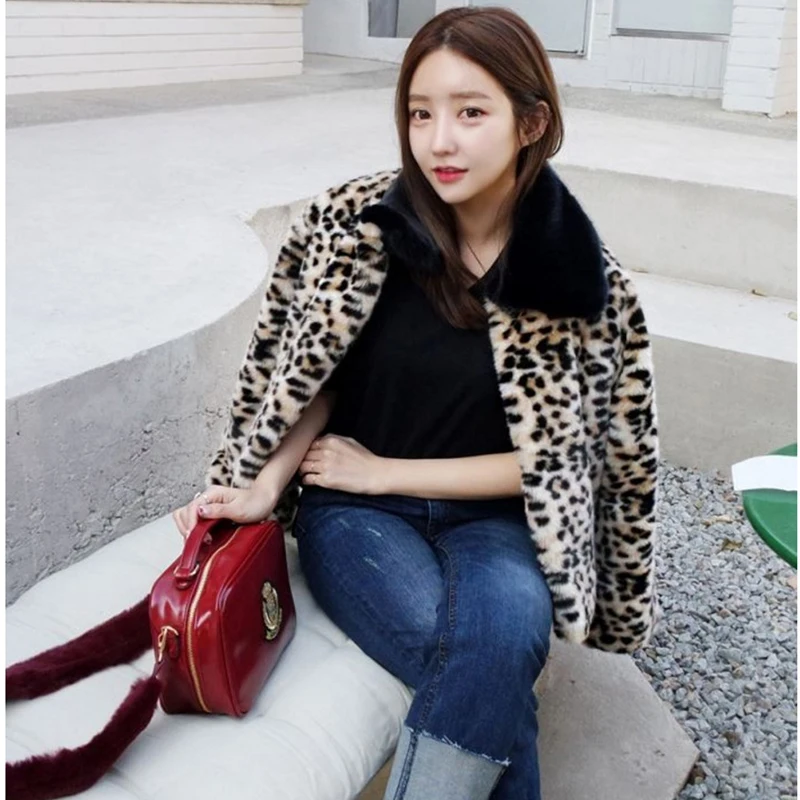짧고 두꺼운 모피 레오파드 프린트 캐주얼 가디건 여성용, 신제품, 모피 코트, 가을 겨울