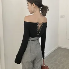 Горячая Распродажа, Новые однотонные хлопковые топы с широкими рукавами и расклешенными рукавами в стиле ретро, с воротником, без бретелек, с перекрестной грудью