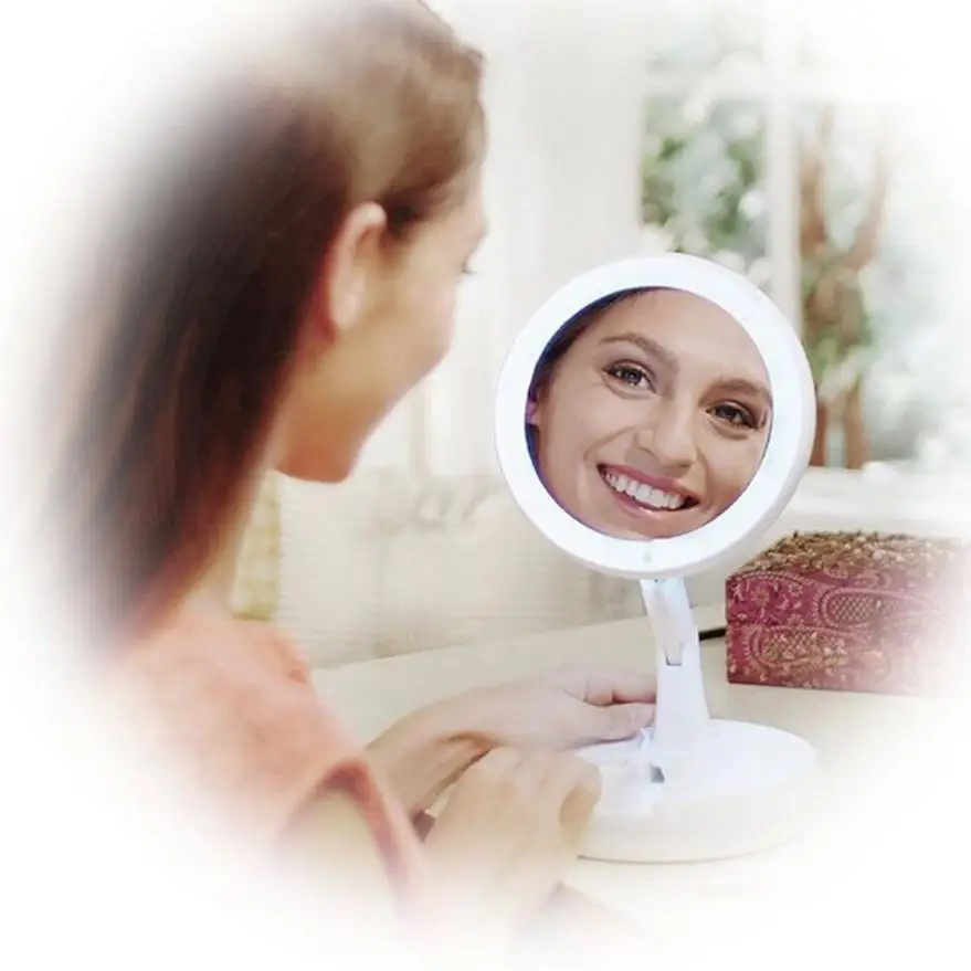 Women makeup mirror with led light Makeup Mirror LED Collapsible Makeup