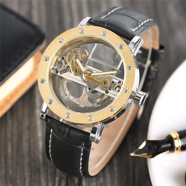 Luxury Hollow Automatic Watch Mechanical Men Black Leather Wrist Watches Transparent Skeleton Business Casual Self Wind Luxury Hollow Automatic Watch Mechanical Men Black Leather Wrist Watches Transparent Skeleton Business Casual Self Wind Clock