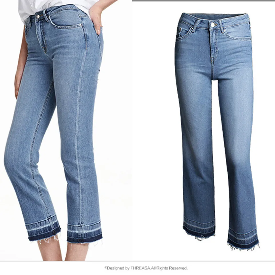 2016 New Arrival Women Jeans Bleached Nine Pants Ladies XXL Size Loose Casual Jeans Vintage Unedged