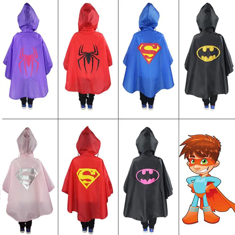 1 шт./компл. Милый ребенок Дети пальто дождя с принтом «Супермен» и «Человек-паук» плащи для мальчиков и девочек, Водонепроницаемый плащ одежда в стиле милитари с супергероями