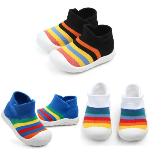 First Walkers Baby Boys Girls Rainbow Anti-Slip Shoes Soft Soled Newborn Infant Pre-Walker