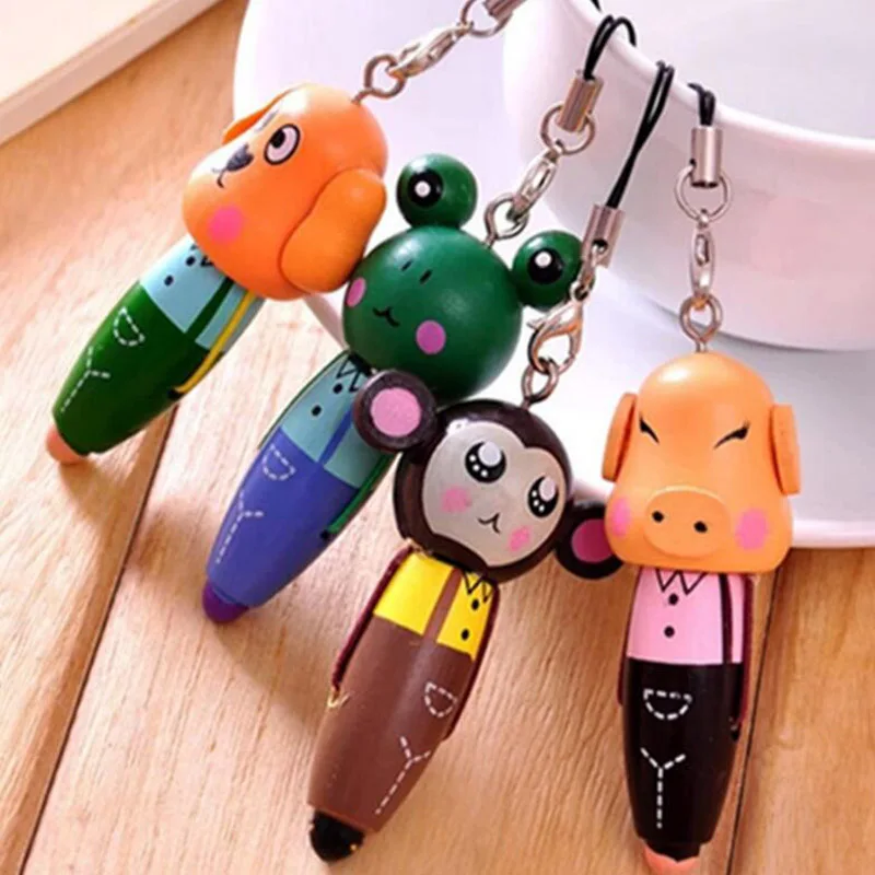 

10pcs Cute Cartoon Animal Wood Ballpoint Pen Ball Point Pen for Children Kid Gift Mobile Phone Pendant Pen School Supplies
