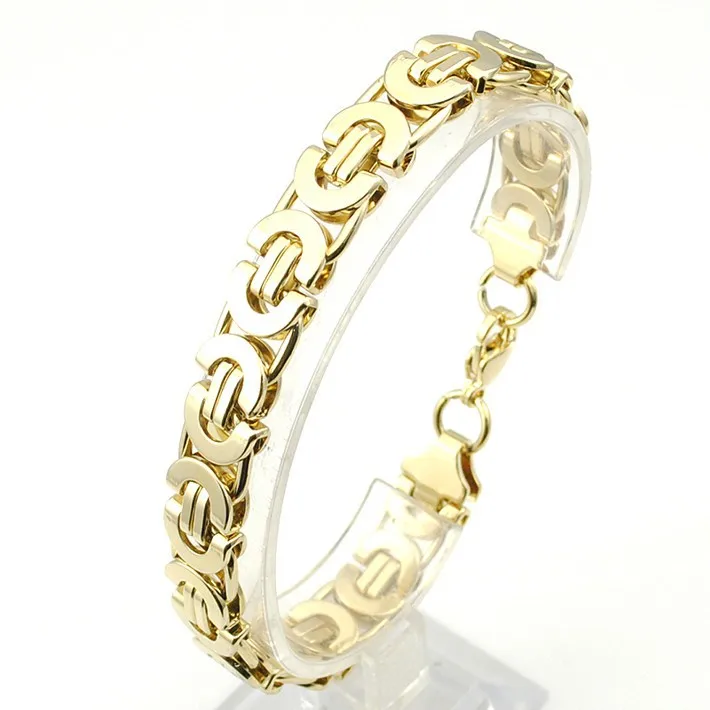 

LOOKER 8/11mm Friendship Gold Color Flat Byzantine Stainless Steel Bracelet Motorcycle Biker Mens Chain Wholesale Male Boys