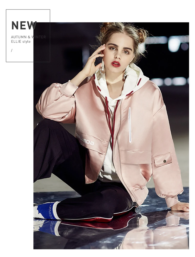 2018 New Pink Women Jackets Baseball Uniform Loose Short Jacket Student Baseball Pilots Outerwear Coat Women Winter Jacket D8A16 (5)