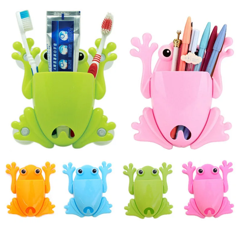 

Cartoon Frog Toothbrush Holder Suction Sucker Bathroom Wall Self-adhesive Storage Rack Sets C