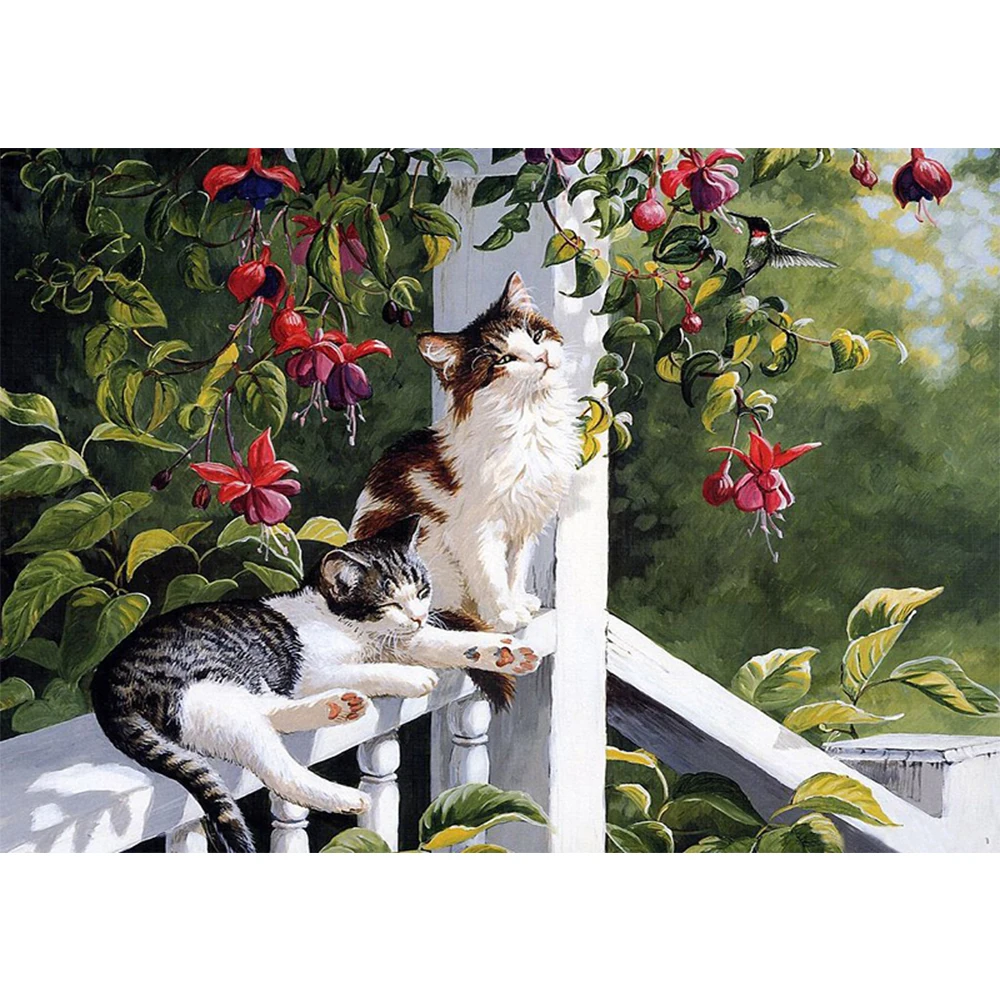 

LI LOYE 5D DIY Diamond Painting Cross Stitch Cozy cat Bright Diamond Embroidery Crystal Round Diamond Rhinestone Animal RT535