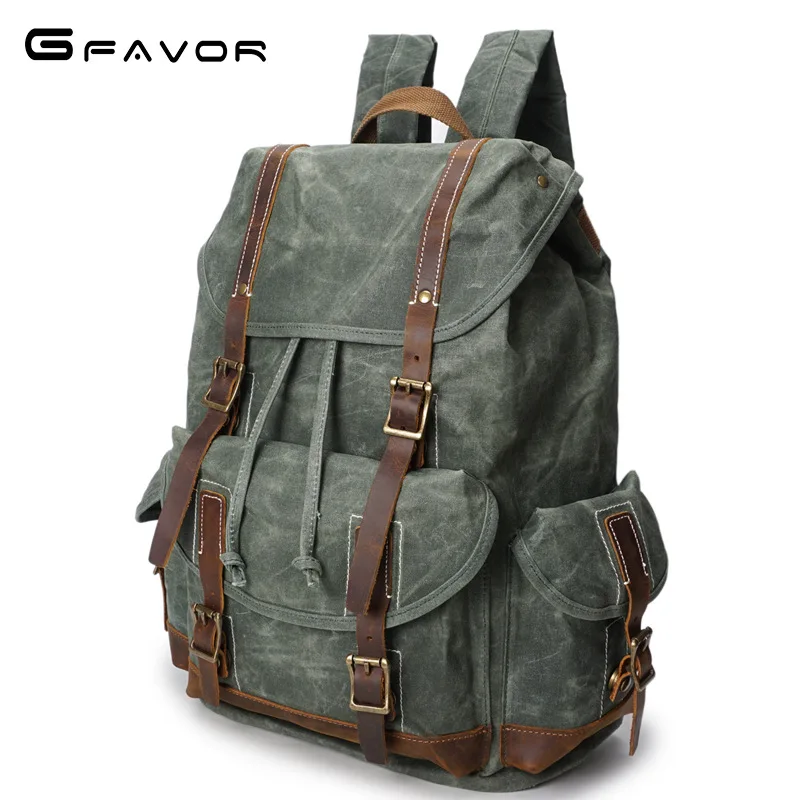 

Wax Canvas Vintage Military Backbag Men Waterpoof Tourist Backpack Skateboard Skate Bolso Male Sac Female Laptop Backpack YD5256