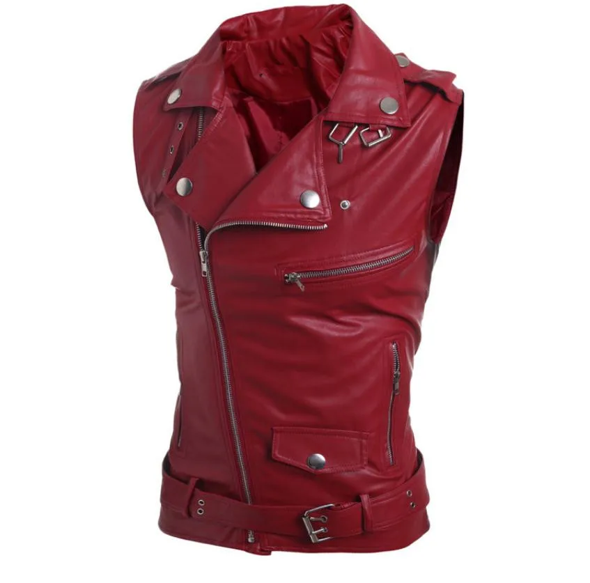 

Turn Down Collar Mens Short Leather Vests Black Sleeveless Motorcycle Waistcoat Spring Autumn Leather Vest Chaleco Mujer J3013
