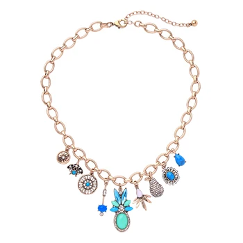 

Bohemia New Arrival Necklace Classical Vintage Blue Resin Crystal Adjustble Necklace For Women Wholesale Date Gift Necklace