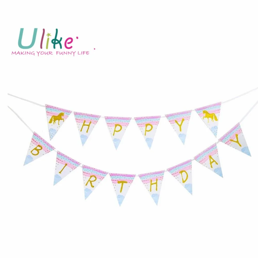 

Happy Birthday Banner Baby Shower Unicorn Glitter Banner For Birthday Decoration Party Supplies