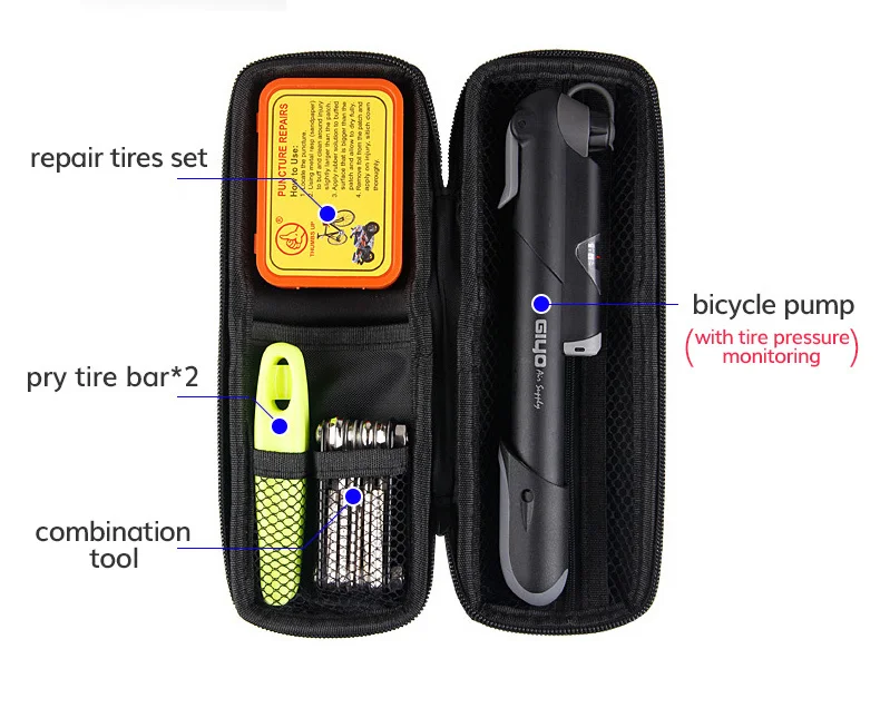 GIYO набор инструментов для ремонта велосипеда, переносные комплекты для ремонта велосипедных шин, инструмент для велосипеда, насос, гаечный ключ, велосипедный инструмент для ремонта проколов, сумка для хранения