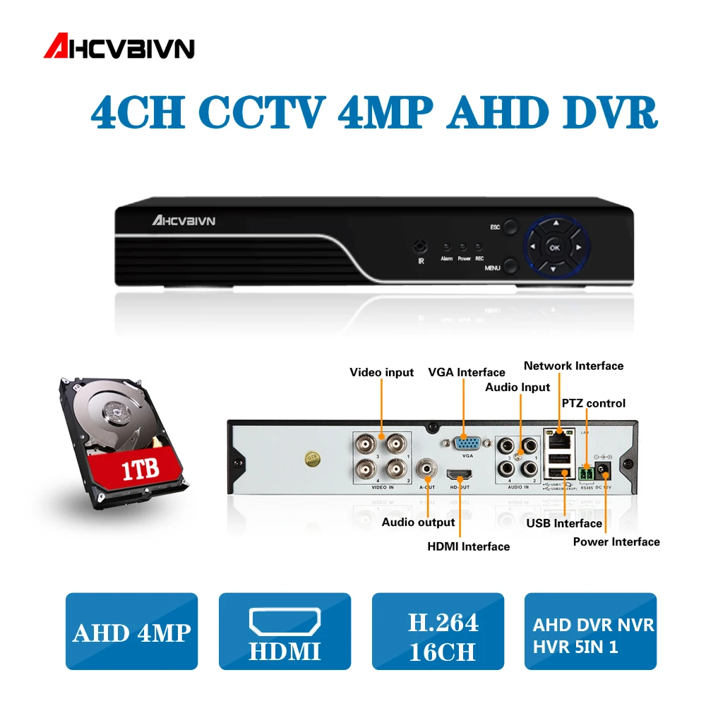 

5 IN 1 4MP AHD DVR NVR HVR CCTV 4Ch 8Ch Hybrid Security DVR Recorder Camera Support AHD4MP IP 4MP Camera