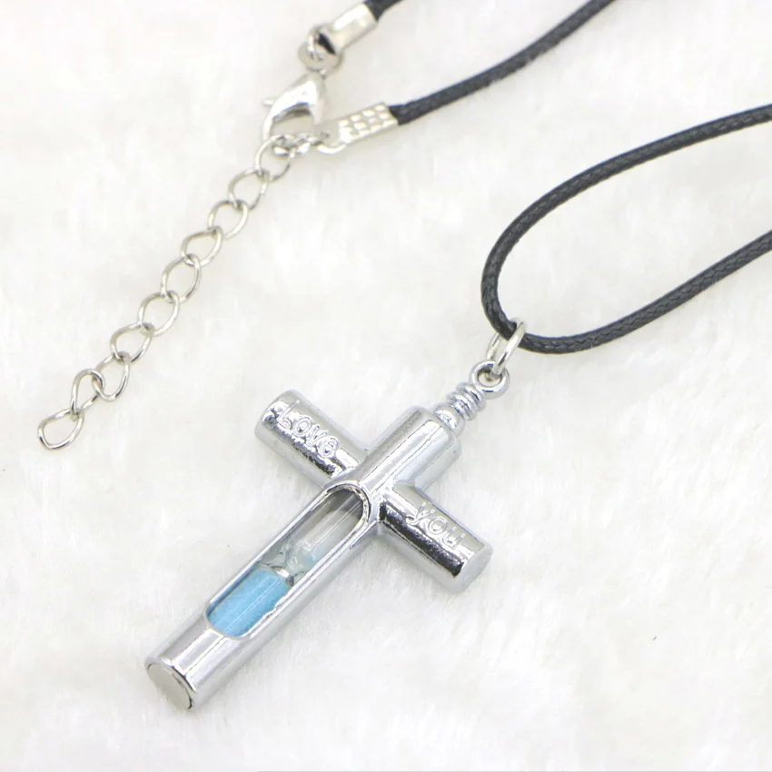 Blue Pink Cross hourglass Pendant Necklace (11)