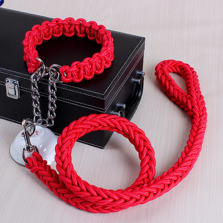 Upgrade Large Dog Leashes Nylon Strong Collar Leashes Stainless Steel Chain Prevent Breakaway Suit for Large Dog (6)