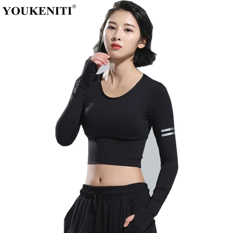 2018 Women Gym White Yoga Crop Tops Yoga Shirts Long