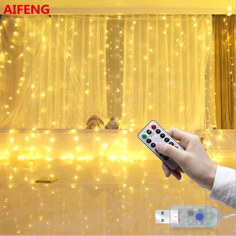 AIFENG 3Mx3M 300 LED USB powered led curtain light Copper Wire LED