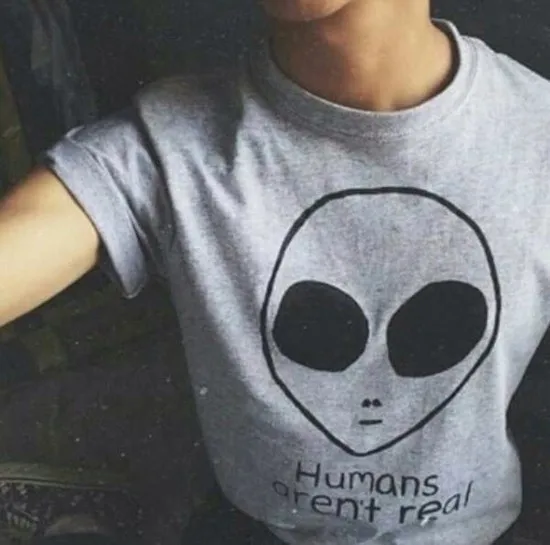  27 Humans Aren't Real Grey T shirt