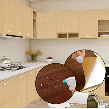 1M5M10M Waterproof Vinyl Wood Grain Self Adhesive Wallpaper Kitchen Wardrobe Cabinet Furniture Renovation Door Wall Stickers