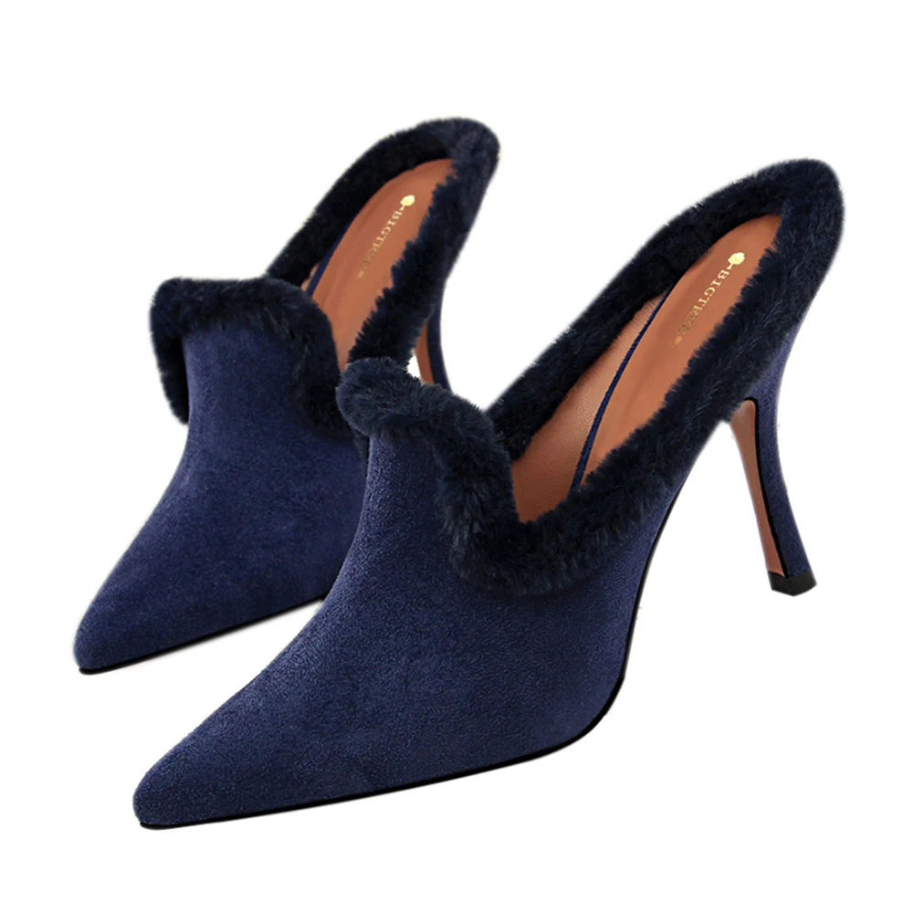 

Fashion Autumn & Spring Women's Shoes High Heel Shoes Pointed Toe Faux Fur Suede Sexy Pumps Female Slippers 3 Colors