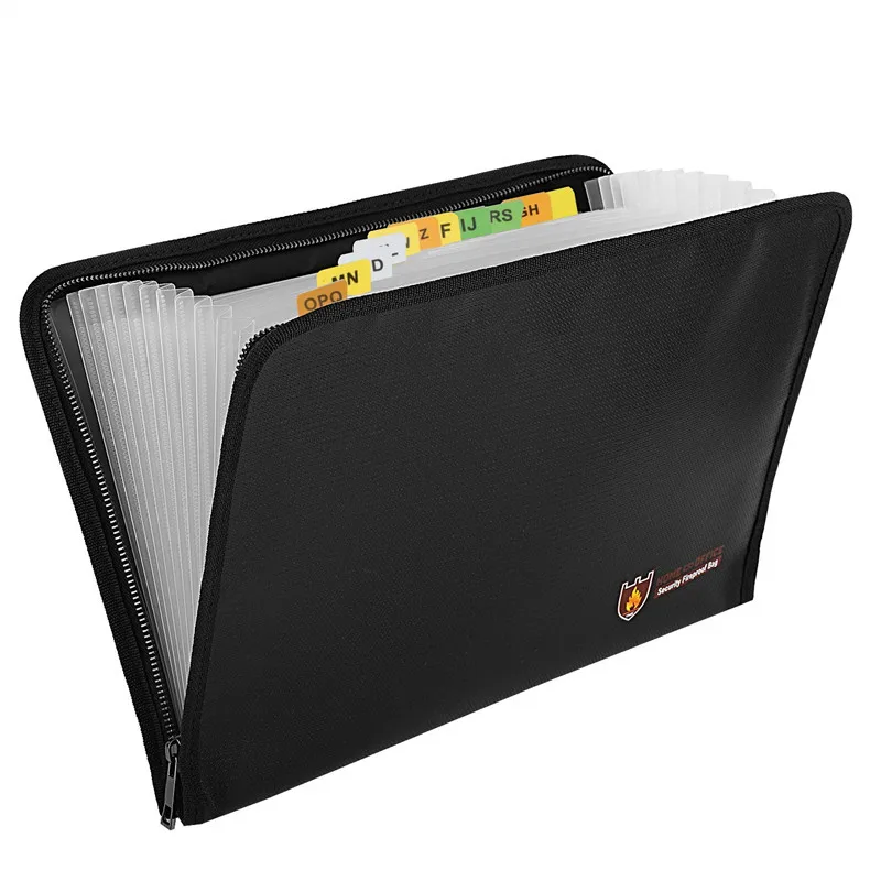 

Portable Expanding Fireproof File Folder Document Organizer Waterproof Document Bag for Check,Bill with 12 Pockets 36x25cm Black
