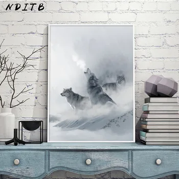 

NDITB Snow Mountain Wolf Landscape Poster Nordic Style Canvas Art Print Painting Wall Picture for Living Room Modern Home Decor