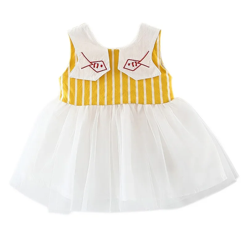 

Summer New Fashion Trend Girl Dress Korean Stripe Stitching Design Dress Sleeveless Round Neck Dress
