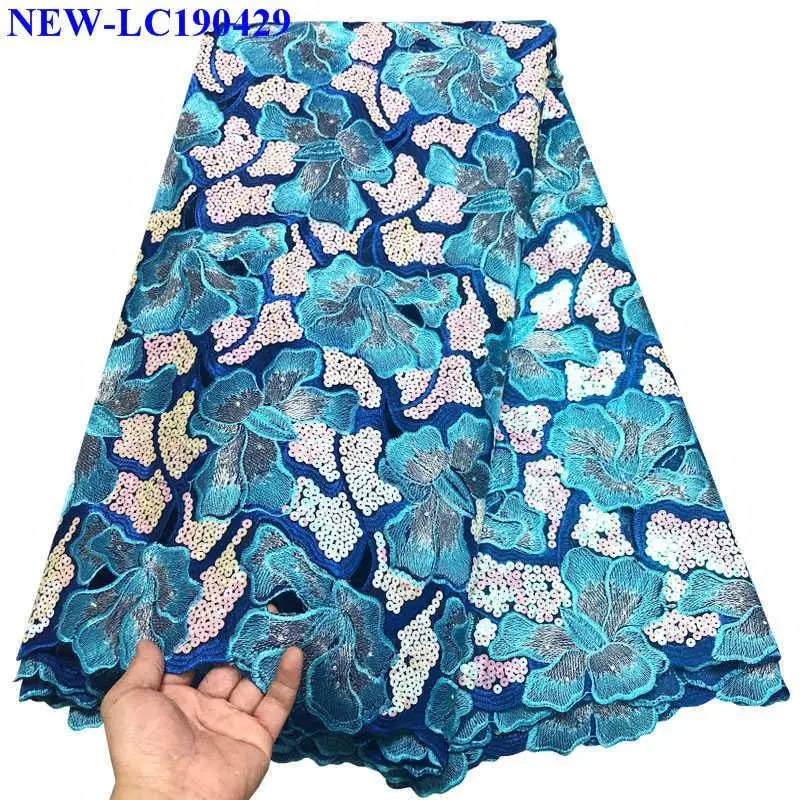 

Sky Blue High Quality African Organza Lace Fabric 2019 Latest African Pink Color Nigerian Guipure Lace Fabric With Sequins XDE01