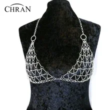Chran Nueva Mujeres Sexy Silver Gold Tone Cadena Body de Malla sujetador Esclavo Arnés V Collar Mujeres Regalos de Joyas de Cristal de La Cintura DDBC1021