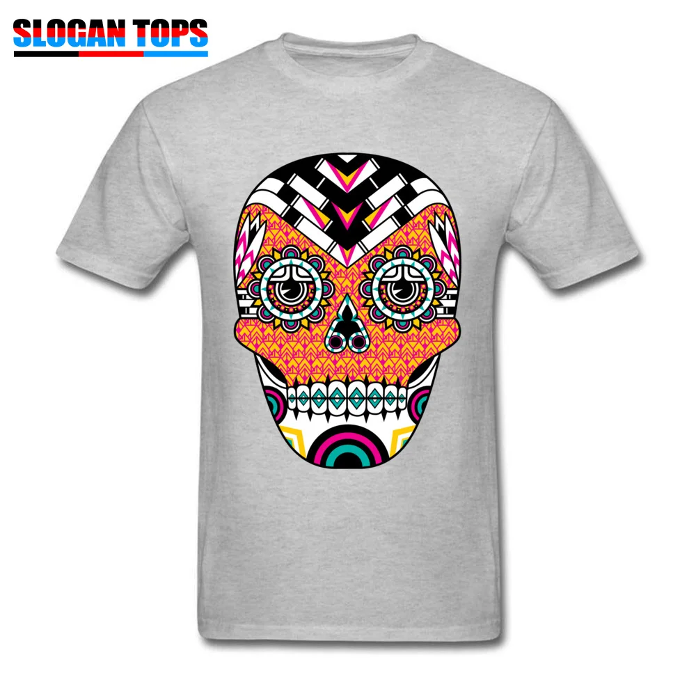Comics Deco Skull Cool Short Sleeve Labor Day Tops Shirts Slim Fit Crewneck All Cotton Clothing Shirt Men Tshirts Deco Skull grey