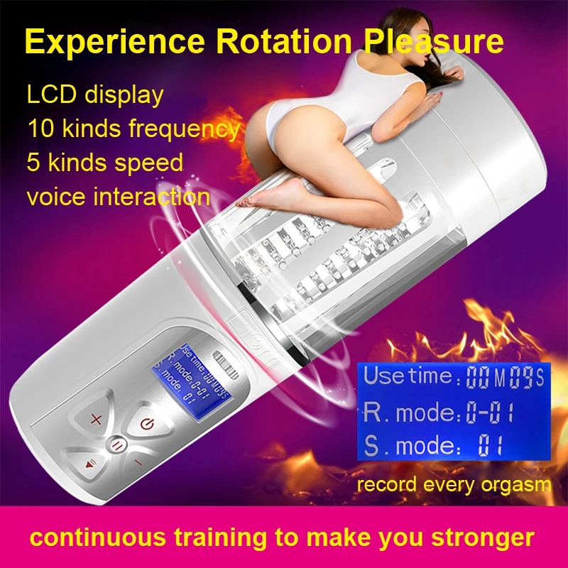 Electric Rotating Male Masturbator Sex Moan Interaction Sex Machine Lasting Training LCD Display Cunt Vagina Sex Toys for Men