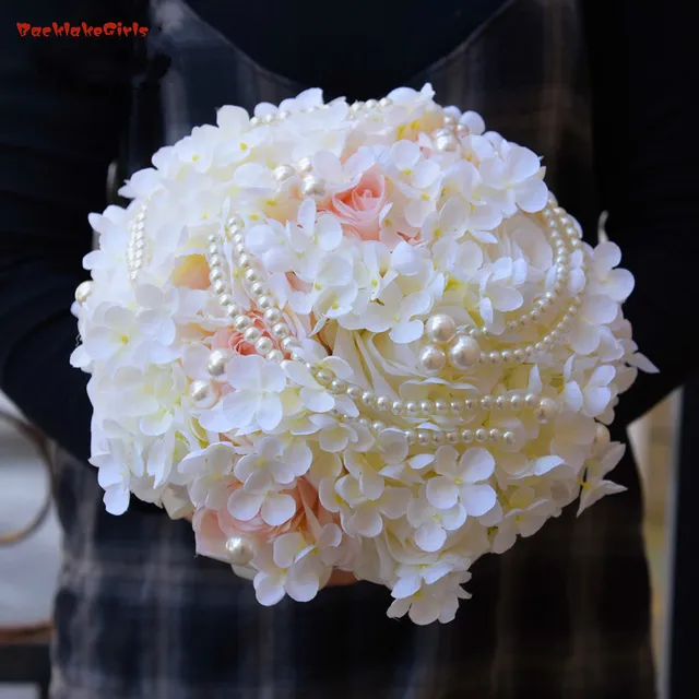 Silk Hydrangea Flower Bouquet Pearl Artificial Rose Bridal Bouquets Silk Hydrangea Flower Bouquet Pearl Artificial Rose Bridal Bouquets Centerpiece Decorations Wedding Bride Flowers 2018