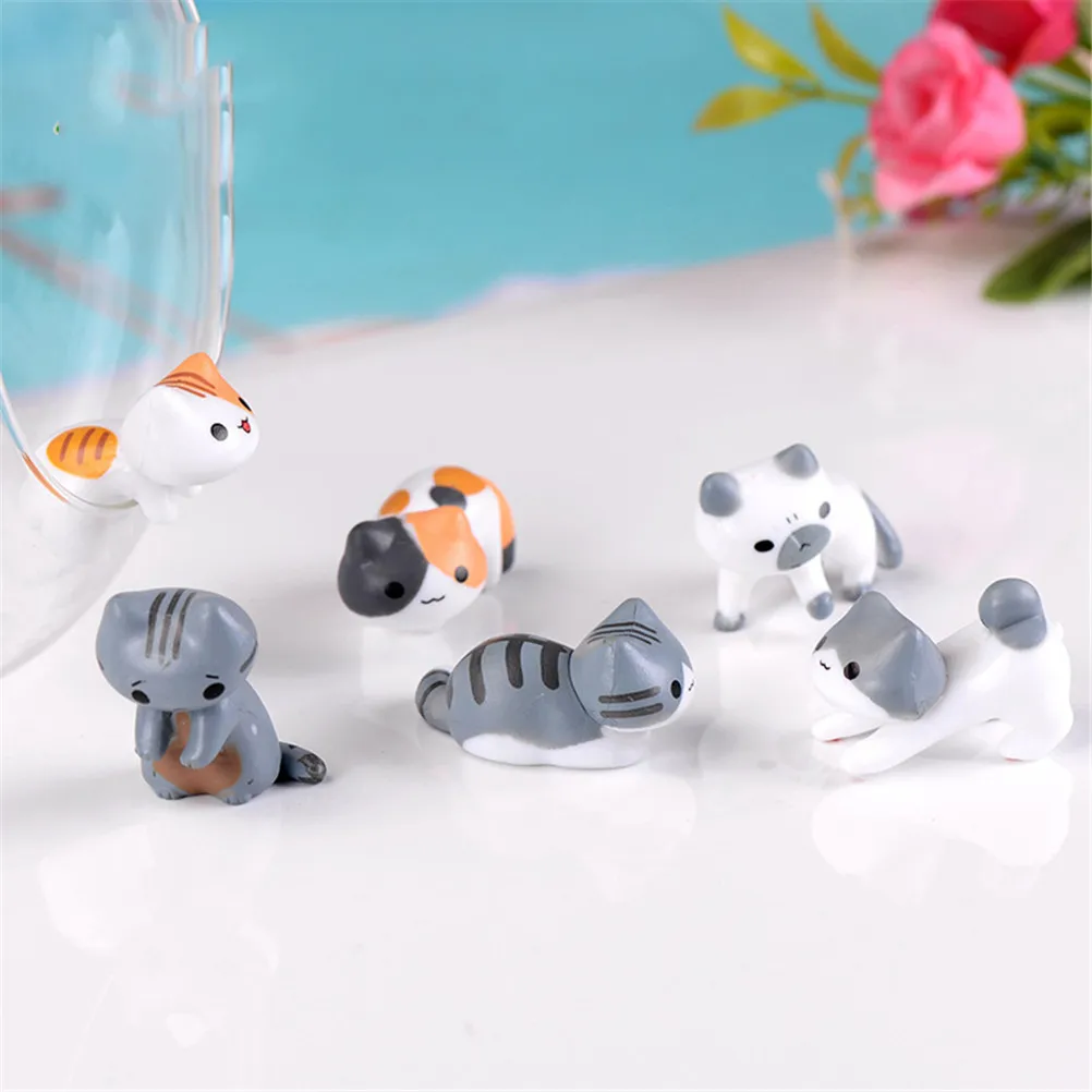 

6pcs/set Mini Cat Miniature Figurine Toys Cartoon Animals Statue Models Bonsai Garden Small Ornament Landscape Garden Decoration